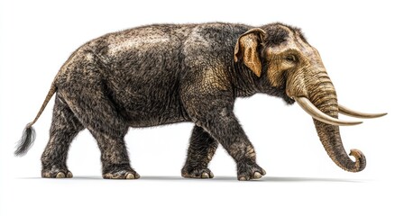 Fototapeta premium Realistic illustration of an elephant walking, showcasing intricate details and lifelike textures with elegant pose against a plain background.