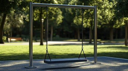 Empty swing set in serene park nature scene calm environment daylight setting tranquility concept