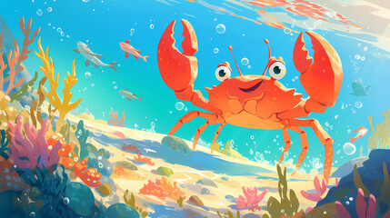 Crab under the sea cartoon colorful illustration