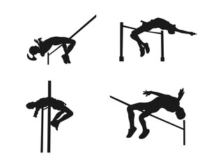 High jump athlete, isolated vector silhouette. High jump athletics, isolated vector silhouette, clipart, high jumper logo. sports jumping black silhouette. Vector isolated on a white background.
