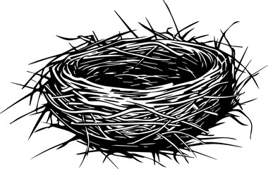 Bird nest vector illustration with eggs black and white design