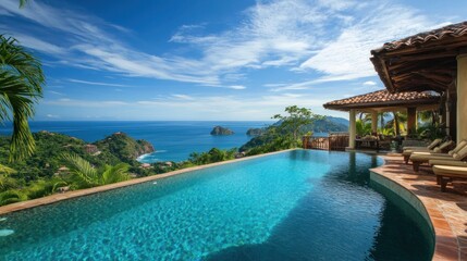 Obraz premium Serene tropical resort with an infinity pool blending seamlessly with the ocean view