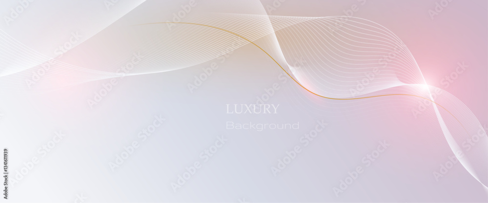 Poster Abstract soft white, gold wave line pattern and texture on light gray gradient background. Vector element smooth line design. Digital technology concept for luxury business template, banner background
