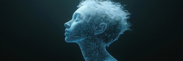 Blue Circuit Path Profile, Binary Numbers In A Smooth Head Silhouette Against A Sapphire Background