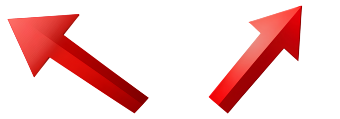 3D red arrow pointing down, transparent background