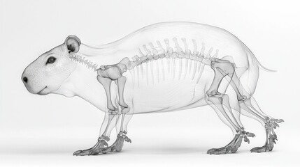 Fototapeta premium Capybara Skeletal System: A detailed medical illustration reveals the complete skeletal structure of a capybara, showcasing its bone structure in a clear and informative manner.