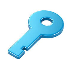 3D render of a blue key.  Symbol of access, security, and solutions.
