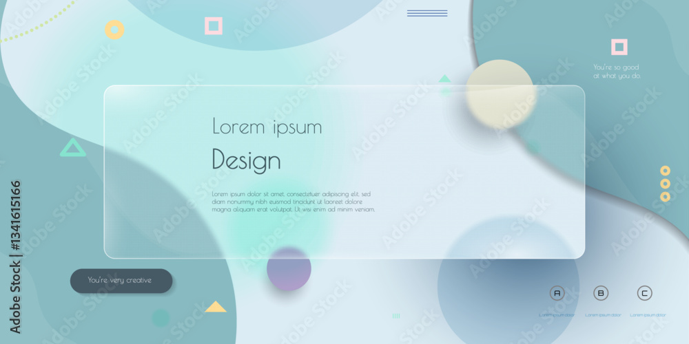 Poster abstract transparent glass. element with blur geometric, circle shape, gradient color background. mo