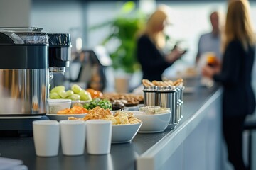 Refreshing Coffee Break with Delicious Snacks and Healthy Options in Modern Office Environment
