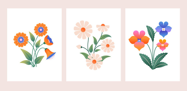 Fototapeta Daisy and Wildflowers Botanical Illustration