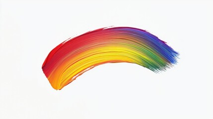 Rainbow brush stroke of oil paint isolated on white background. Hand drawing multicolor brush line. Colorful realistic modern design element
