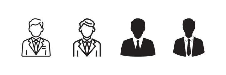 Businessman Avatar Icon Set Professional Male Silhouette and Outline Vector