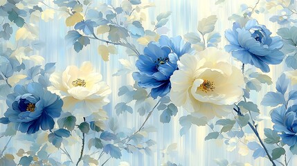 Blue and White Floral Painting Soft Elegant Design