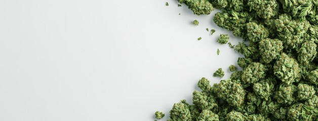 Freshly harvested cannabis buds spread across a clean surface showcasing vibrant green colors and intricate textures in natural light