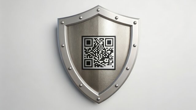 A shield design featuring a QR code for interactive engagement.