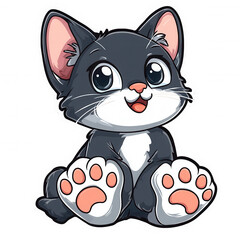 Obraz premium Charming Cartoon Kitten: Adorable Gray Pet with Playful Paws and Sweet Whiskers - A Delightful Feline Illustration for Animal Lovers