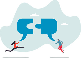 Communicate solution to solve problem, agreement, teamwork or cooperation, conversation message,business concept.character for design
