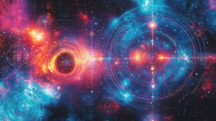Obraz premium Cosmic Nebula: Red And Blue Galactic Whirlpool