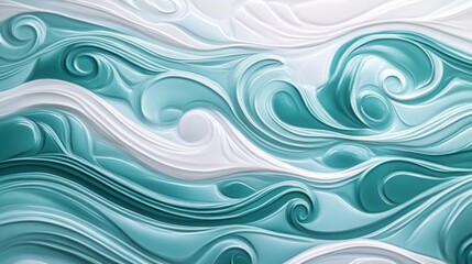 Swirling turquoise and white patterns reflecting seafoam and ocean waves in a dynamic display of water movement