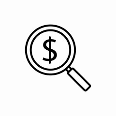 Dollar magnifying glass icon vector sign