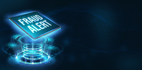 Fraud Alert Caution Defend Guard Notify Protect Concept. 3d illustration