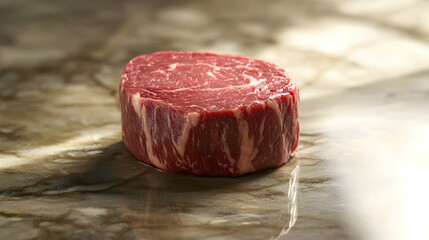 Captivating Tenderloin Cut showcasing exquisite marbling, placed on a polished surface creating appetizing