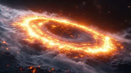 Glowing Space Vortex Funnel in Dark Cosmic Background with Fiery Effects and Ambiance