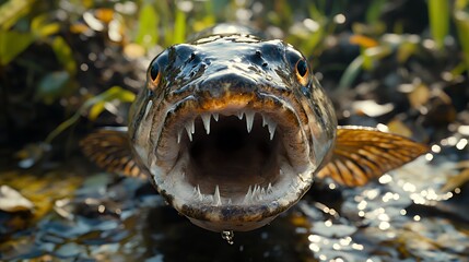 Angler's Closeup View of Fish with Open Mouth in Natural Habitat
