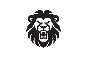 black and white color angry lion icon vector silhouette illustration 