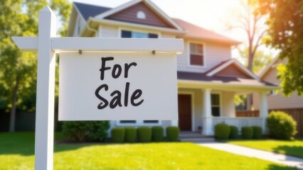 Inscription "For Sale" on the background of a house
