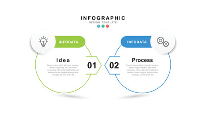 Vector Infographic label design template with icons and 2 options or steps.