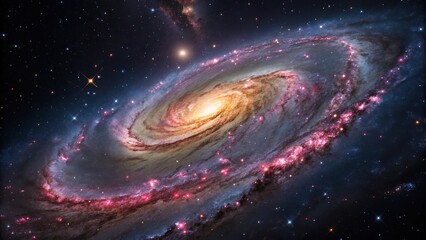 a stunning view of a spiral galaxy with glowing stars and radiant nebulae