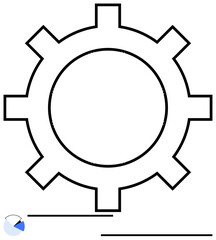 Gear outline symbolizes process and efficiency, accompanied by a pie chart and horizontal lines to represent data analysis, workflow, and planning. Ideal for business, mechanics, technology