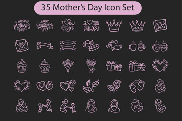 35 mother's day icon set vector illustration