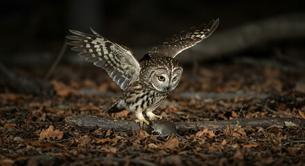 An Eastern Screech Owl Hunting for Prey in a Moonlit Forest