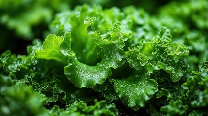 Dew-kissed, vibrant green lettuce leaves, freshly grown