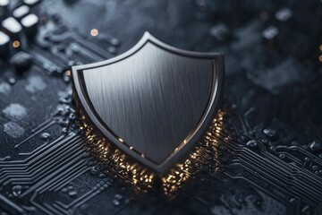 Fototapeta premium Cybersecurity UX design layout featuring glowing data shields and structured neon patterns, ensuring a secure yet visually engaging interface.