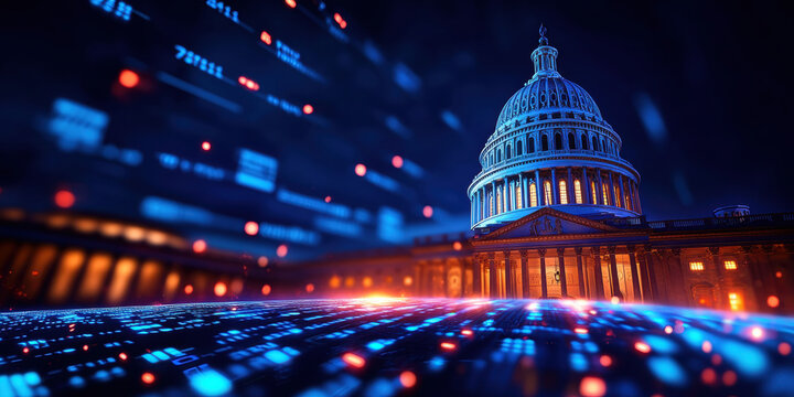 majestic structure of Capitol building stands illuminated night, symbolizing united, states