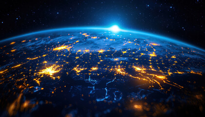 stunning view of Earth from space, showcasing illuminated cities and vastness of universe