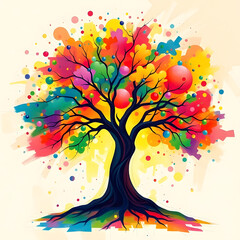 Obraz premium Wallpaper design a bright, vibrant tree of life illustration in abstract art style, creating a lively and energetic abstract background scene art illustration design