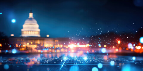 image captures vibrant night scene of prominent government building, symbolizing intersection