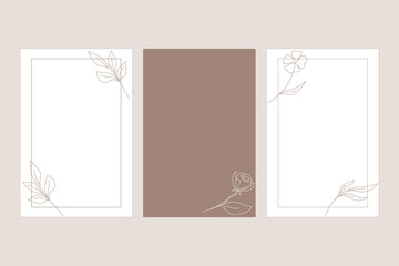 Set of minimalist hand drawn birthday invitation templates. Botanical vector illustration.