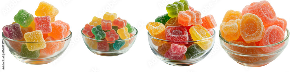 Poster generative ai has created an image of delicious candied fruits in a glass bowl, isolated on a transp