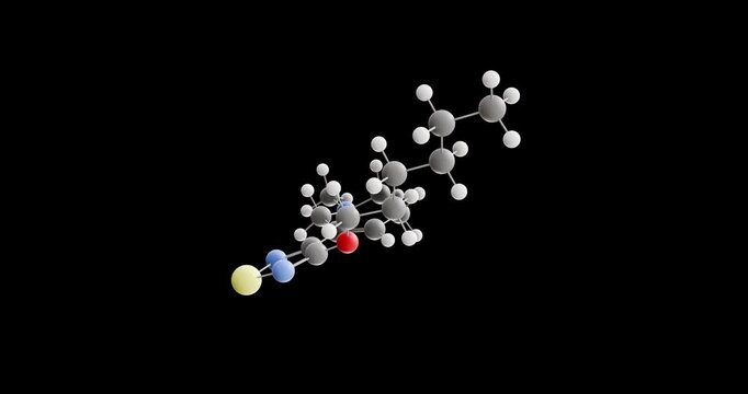Xanomeline molecule, rotating 3D model of muscarinic agonists, looped video on a black background