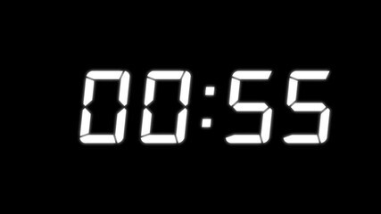 Workout fitness countdown animation timer. 1 minute timer countdown on digital clock , 60 seconds 4k motion graphics.