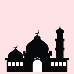 Mosque silhouette. silhouette of a magnificent mosque with many doors and windows on a pink background. Design element illustration of a religious building for Muslims