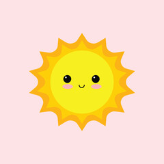 Cute cartoon sun. Design illustration of a cute smiling sun. summer weather forecast weather. Bright colored simple icon illustration graphic design elements in flat style