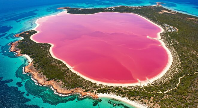 Lake Hillier Australia's pink-colored lake due to algae and bacteria