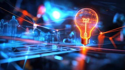 Obraz premium Innovative light bulb concept creative studio digital art futuristic environment close-up view inspiration and ideas