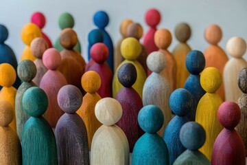 Colorful Wooden Figures Representing Diversity and Community in Abstract Arrangement